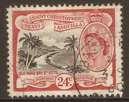 St Kitts-Nevis 1954 24c black and carime-red. SG114.